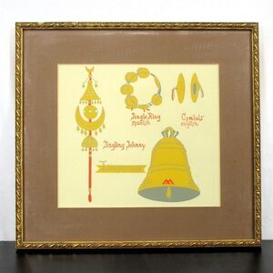 13x12  Vintage Unusual Print IDIOPHONES Gold Brown Wood Framed Music Instruments